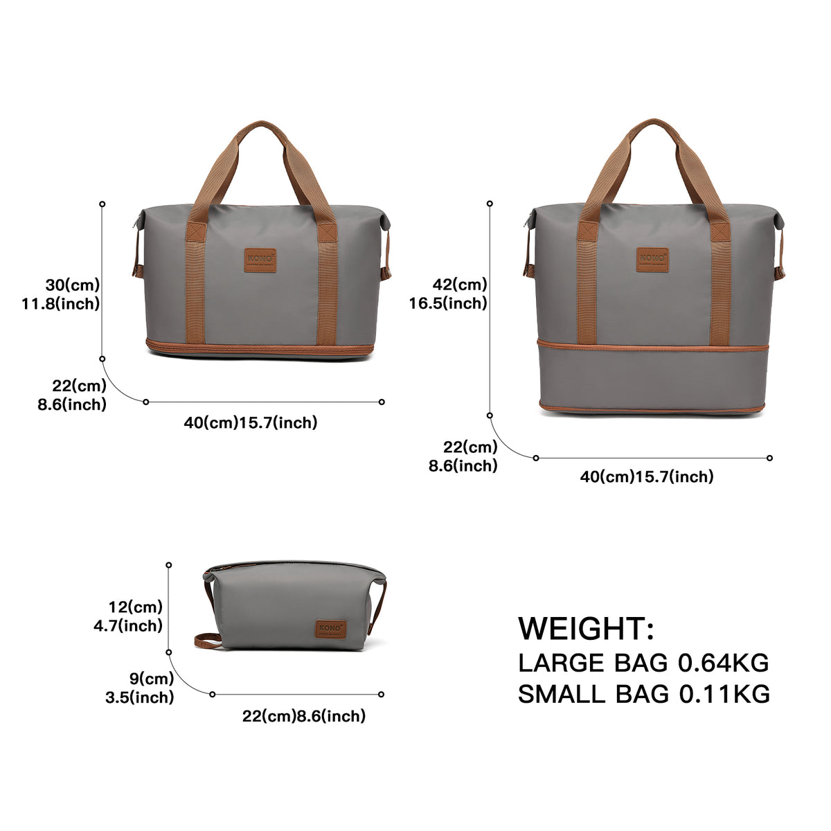 KSK2592+EA2212 - Kono 3‑Piece ABS+PC Suitcase Set with Travel Bag & Toiletry Pouch