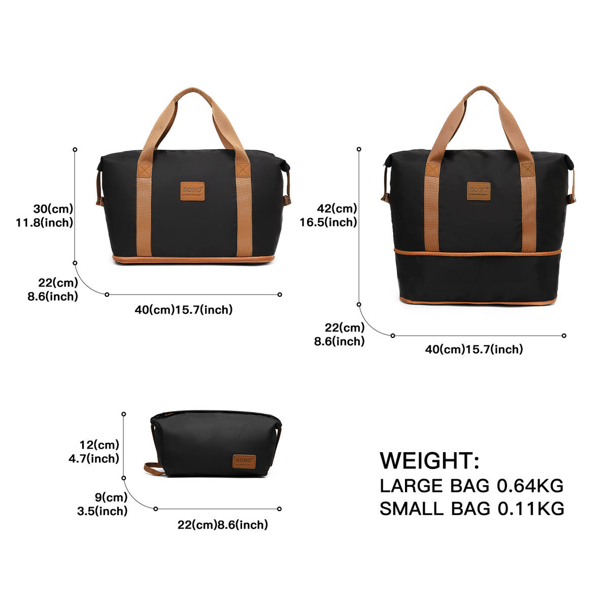 KSK2592+EA2212 - Kono 3‑Piece ABS+PC Suitcase Set with Travel Bag & Toiletry Pouch