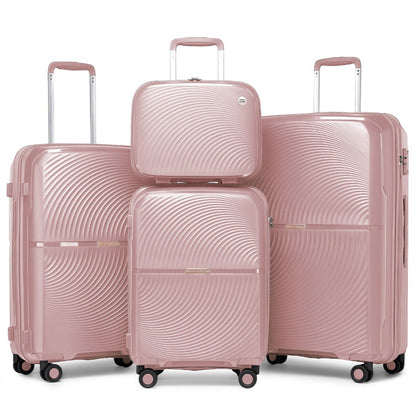 British Traveller K2393L - 4 Pcs Set Spinner Hard Shell PP Suitcase With TSA Lock And Vanity Case
