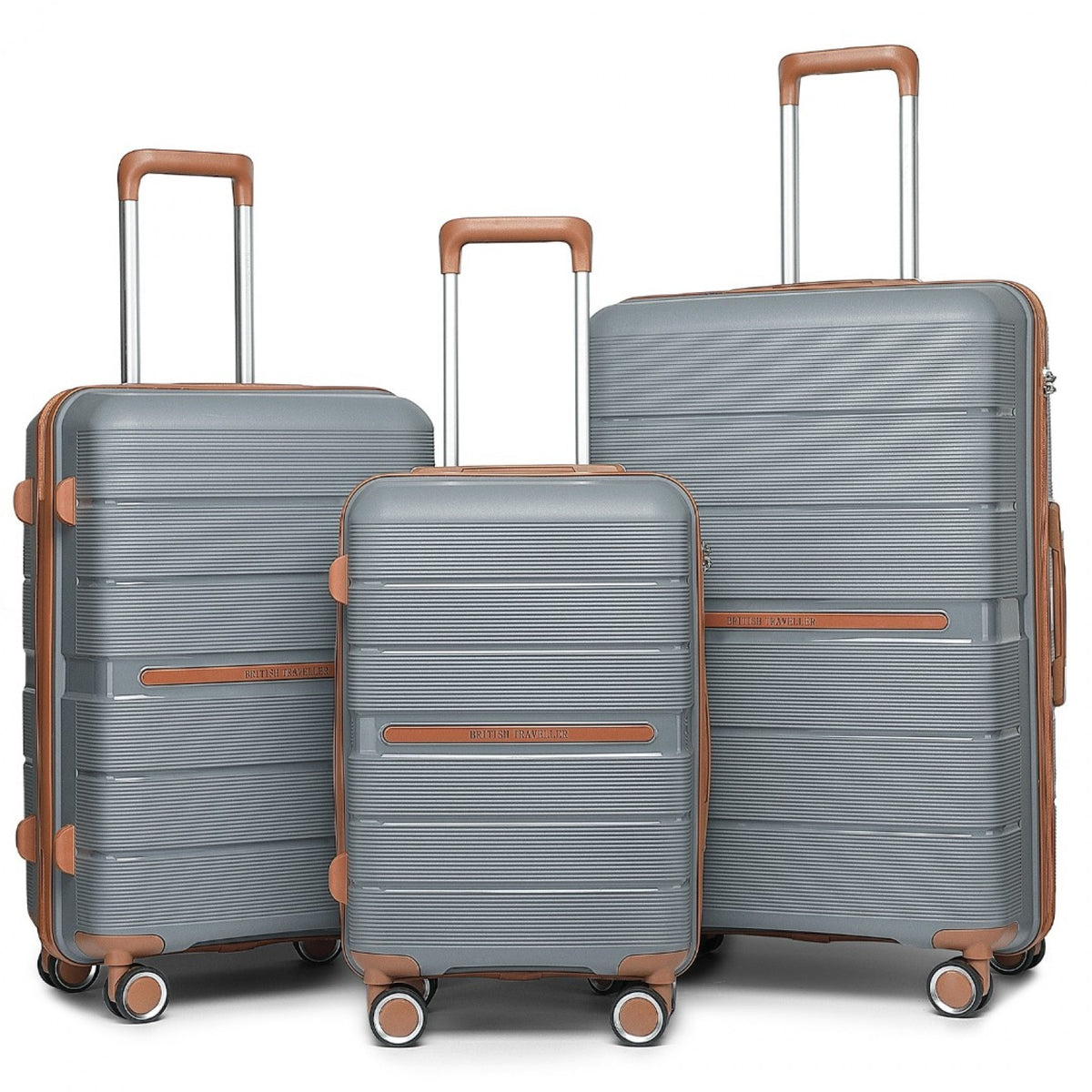 British Traveller K2392L - 3 Pcs Multi-Texture Polypropylene Hard Shell Suitcase With TSA Lock