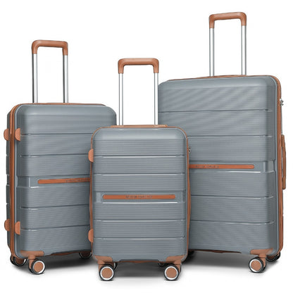 British Traveller K2392L - 3 Pcs Multi-Texture Polypropylene Hard Shell Suitcase With TSA Lock