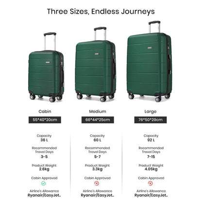 KSK2694 - Kono 28 Inch PC Hard Shell Suitcase, Large Check‑in Luggage with Silent Wheels & Organised Interior - Black