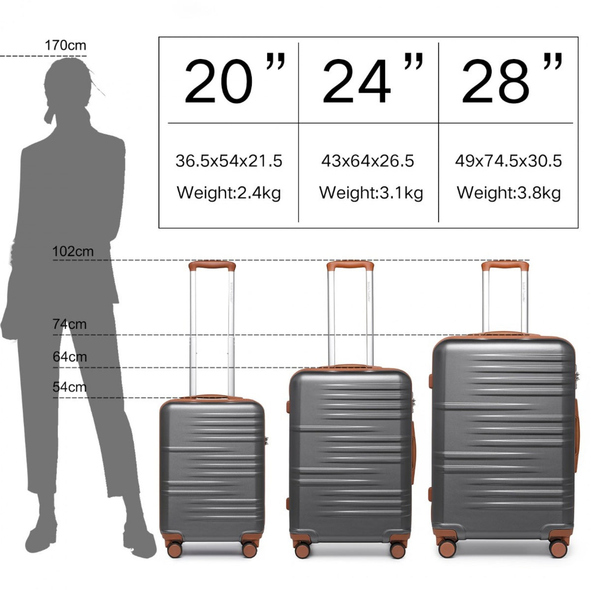 British Traveller K2391L - 3 Pcs Set Durable Polycarbonate and ABS Hard Shell Suitcase With TSA Lock
