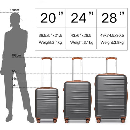 British Traveller K2391L - 3 Pcs Set Durable Polycarbonate and ABS Hard Shell Suitcase With TSA Lock