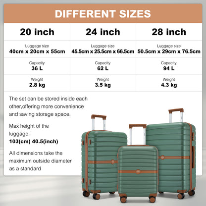 KSK2592+EA2212 - Kono 3‑Piece ABS+PC Suitcase Set with Travel Bag & Toiletry Pouch