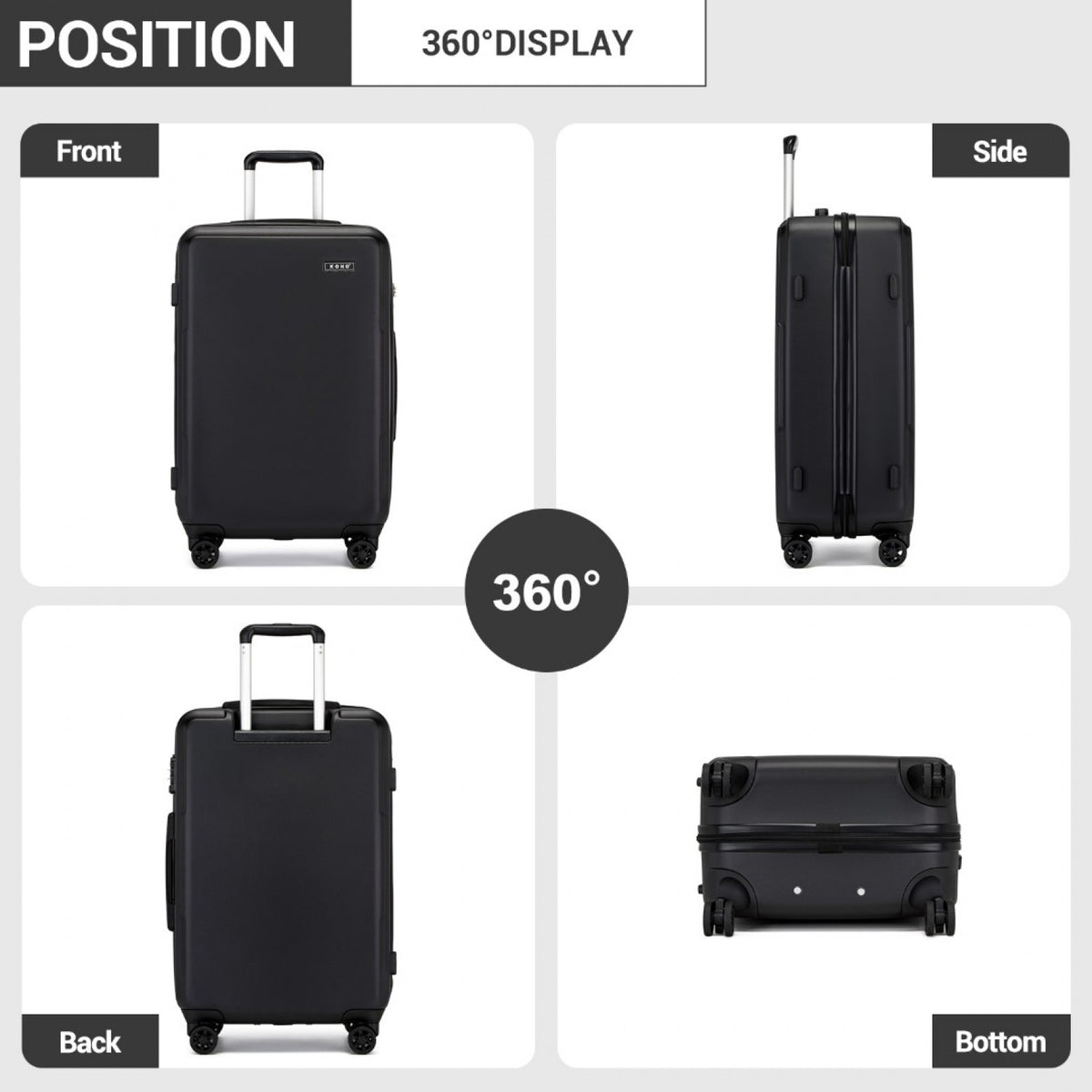 KSK2494 - Kono 28 Inch Minimalist Hard Shell ABS+PC Check-In Suitcase with TSA Lock 360° Spinner Wheels - Black