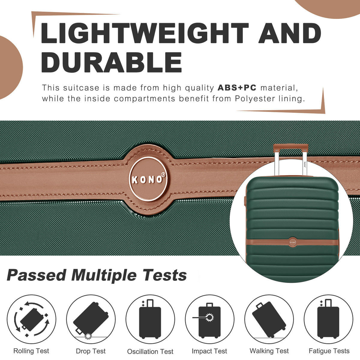 KSK2592+EA2212 - Kono 3‑Piece ABS+PC Suitcase Set with Travel Bag & Toiletry Pouch