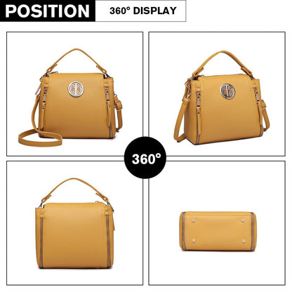 E1851 - Miss Lulu Leather Look Dual Zipped Handbag