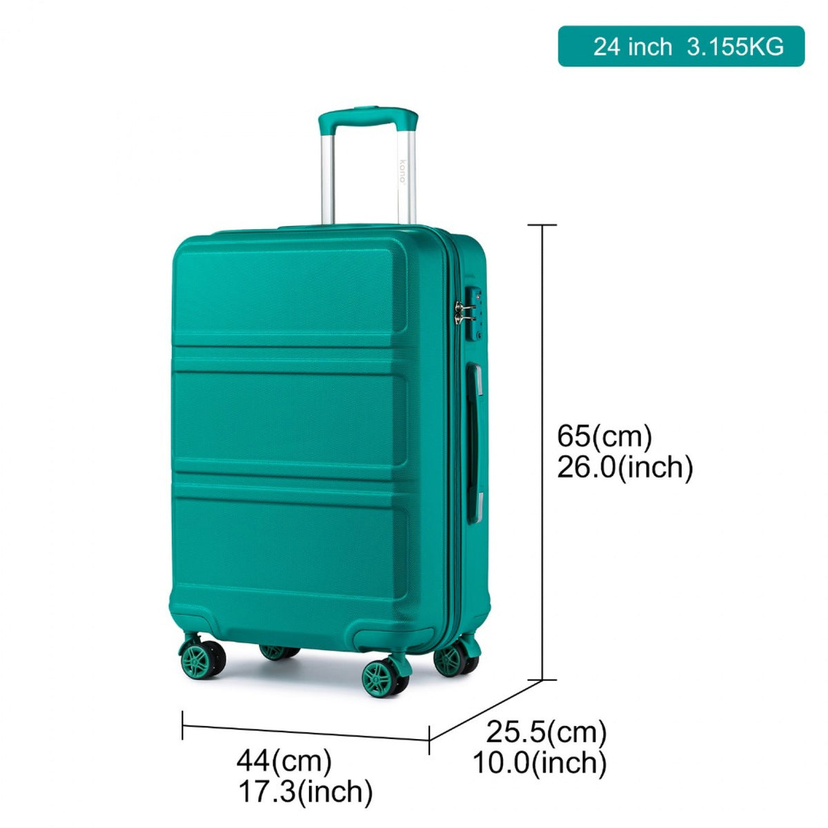 K1871-1L - Kono ABS 24 Inch Sculpted Horizontal Design Suitcase