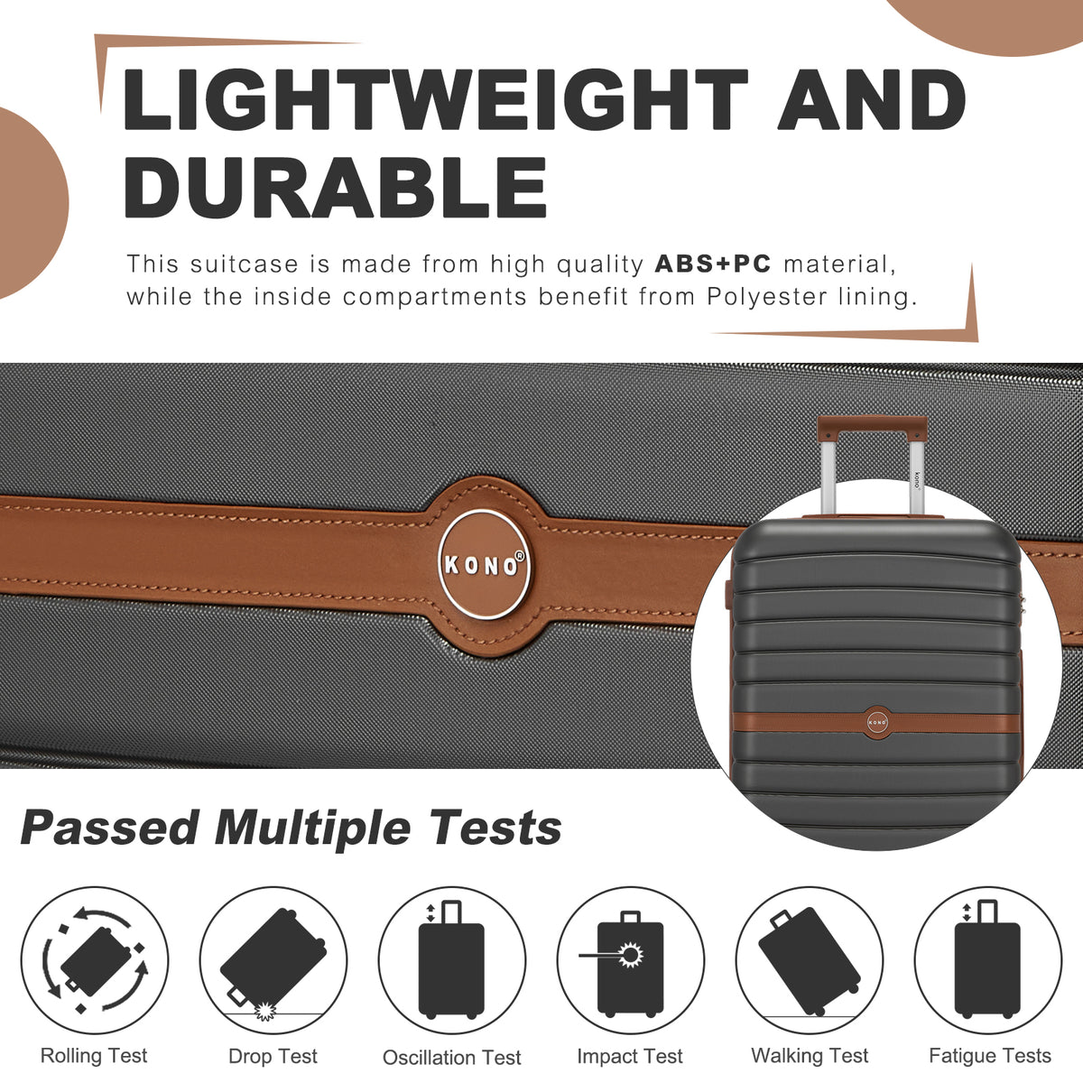 KSK2592+EA2212 - Kono 3‑Piece ABS+PC Suitcase Set with Travel Bag & Toiletry Pouch