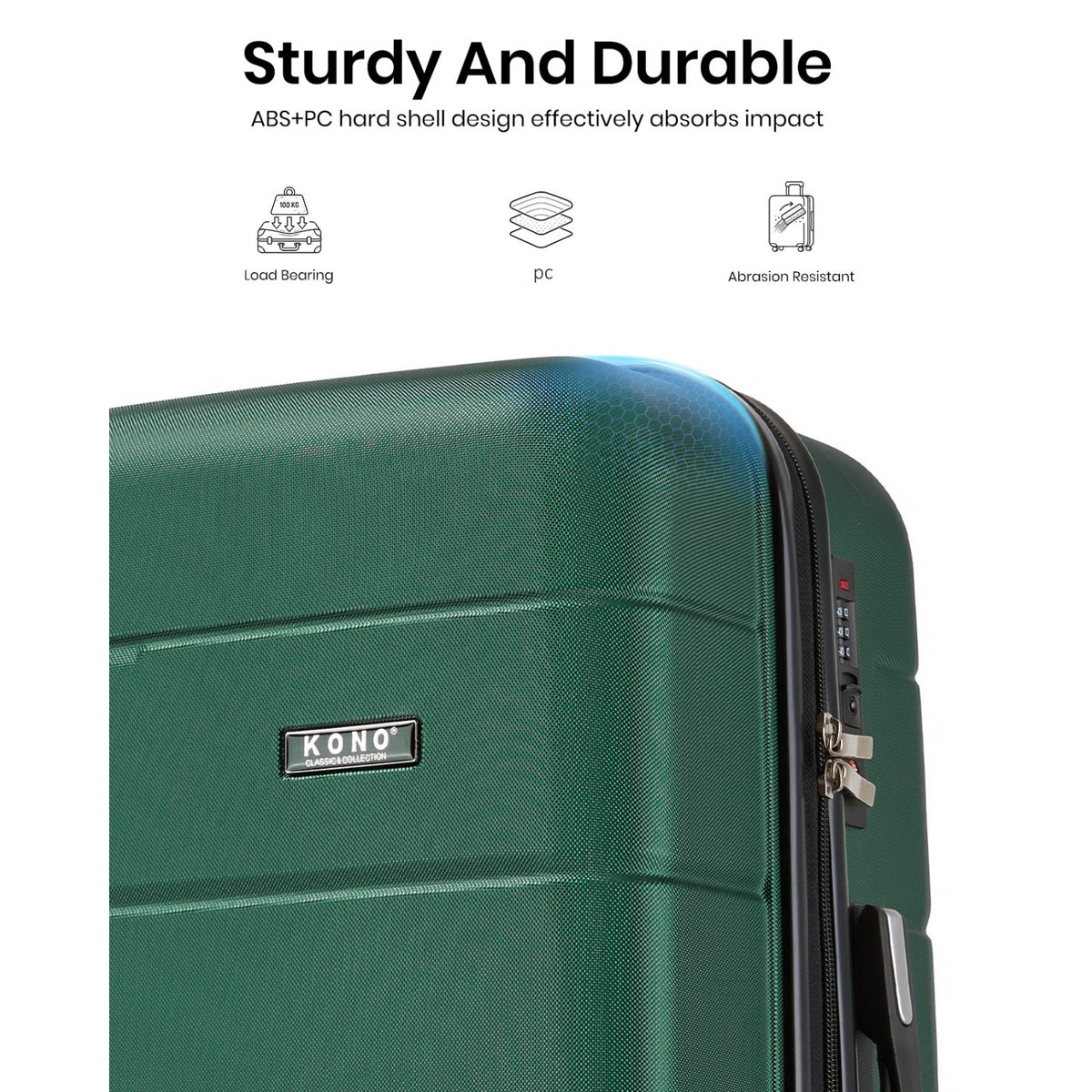 KSK2694 - Kono 20/24/28 Inch PC Hard Shell Suitcase Set, Lightweight Luggage with Silent Wheels & Organised Interior