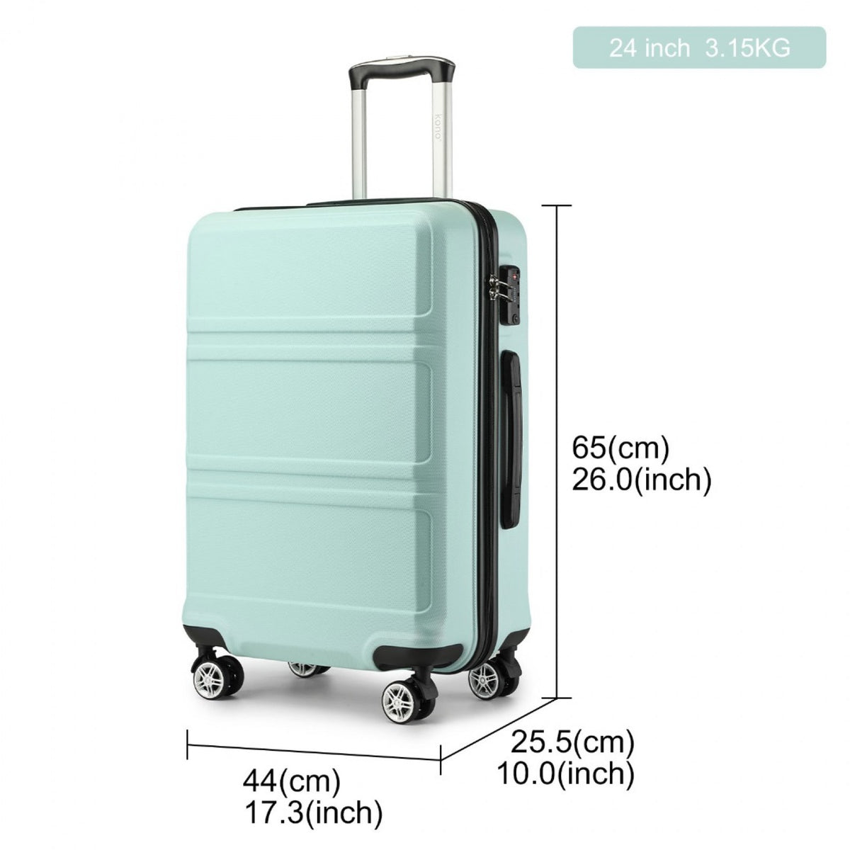 K1871-1L - Kono ABS 24 Inch Sculpted Horizontal Design Suitcase