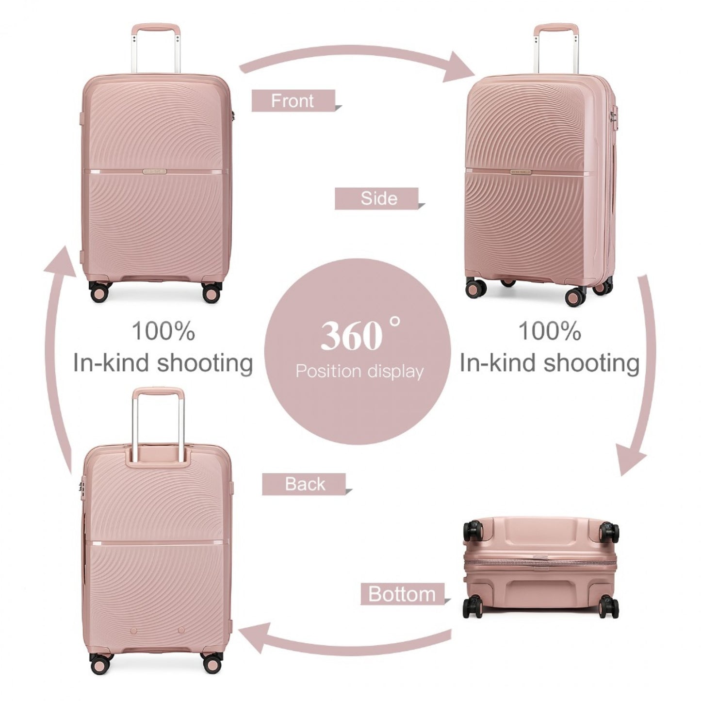 British Traveller K2393L - 4 Pcs Set Spinner Hard Shell PP Suitcase With TSA Lock And Vanity Case