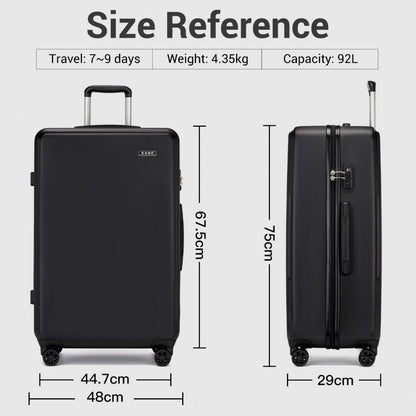 KSK2494 - Kono 28 Inch Minimalist Hard Shell ABS+PC Check-In Suitcase with TSA Lock 360° Spinner Wheels - Black