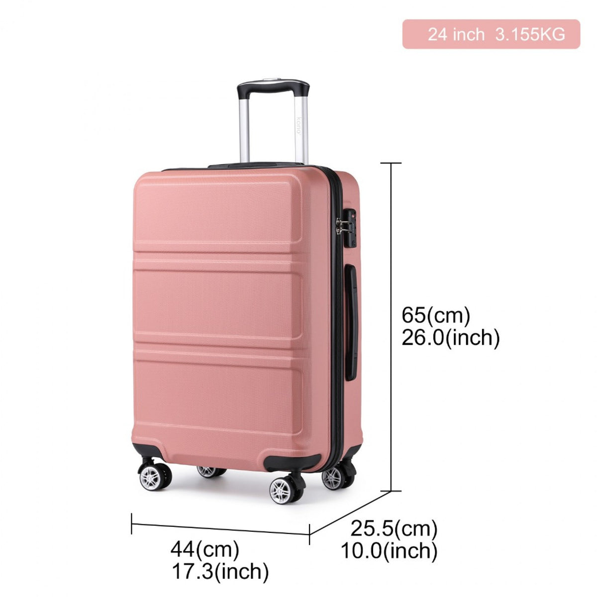 K1871-1L - Kono ABS 24 Inch Sculpted Horizontal Design Suitcase