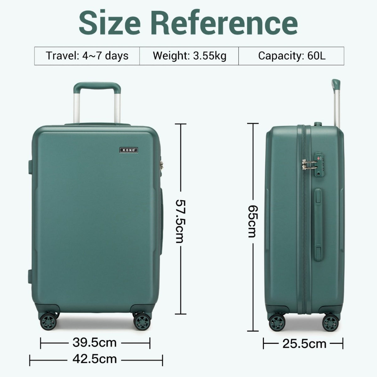 KSK2494 - Kono 24 Inch Minimalist Hard Shell ABS+PC Check-In Suitcase with TSA Lock 360° Spinner Wheels