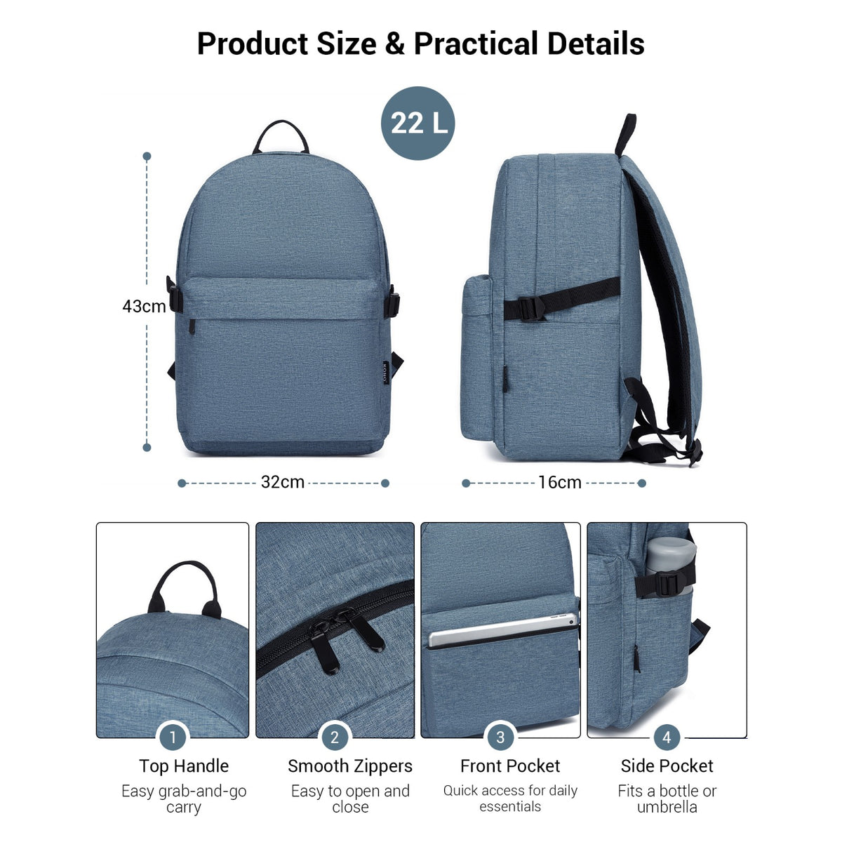 E1930 - Kono Durable Polyester Everyday Backpack With Sleek Design