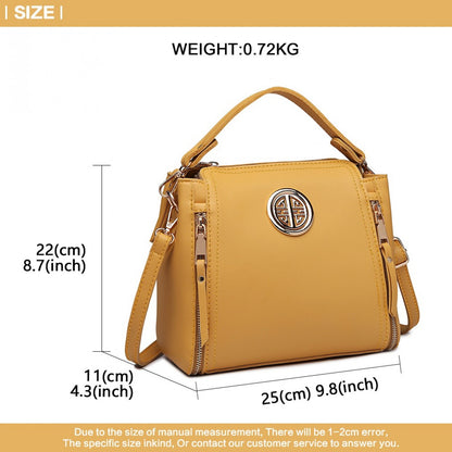 E1851 - Miss Lulu Leather Look Dual Zipped Handbag