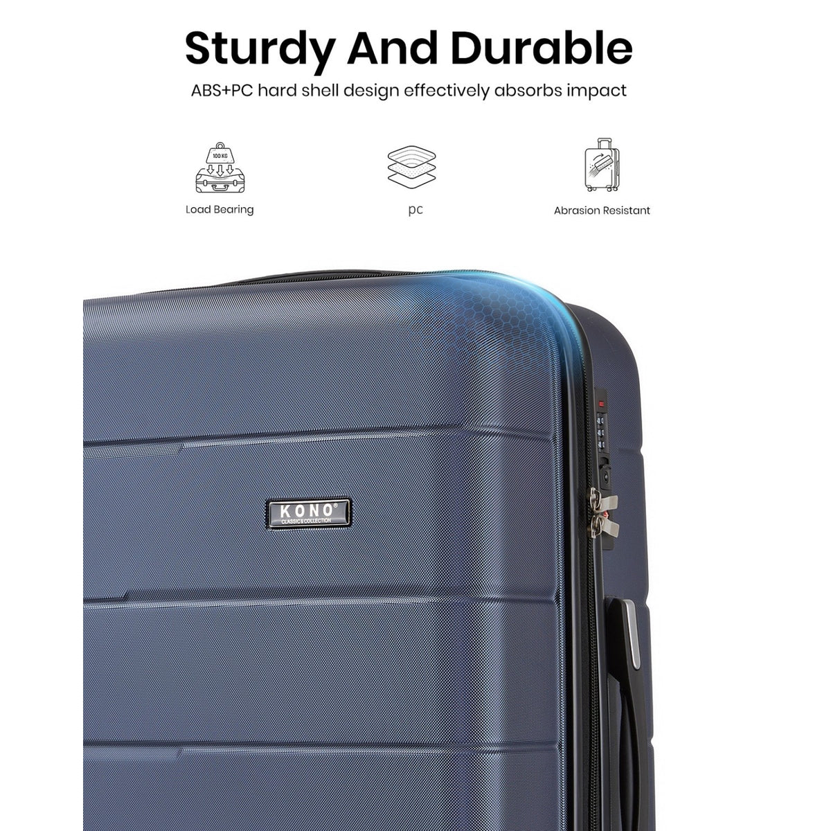 KSK2694 - Kono 28 Inch PC Hard Shell Suitcase, Large Check‑in Luggage with Silent Wheels & Organised Interior - Black