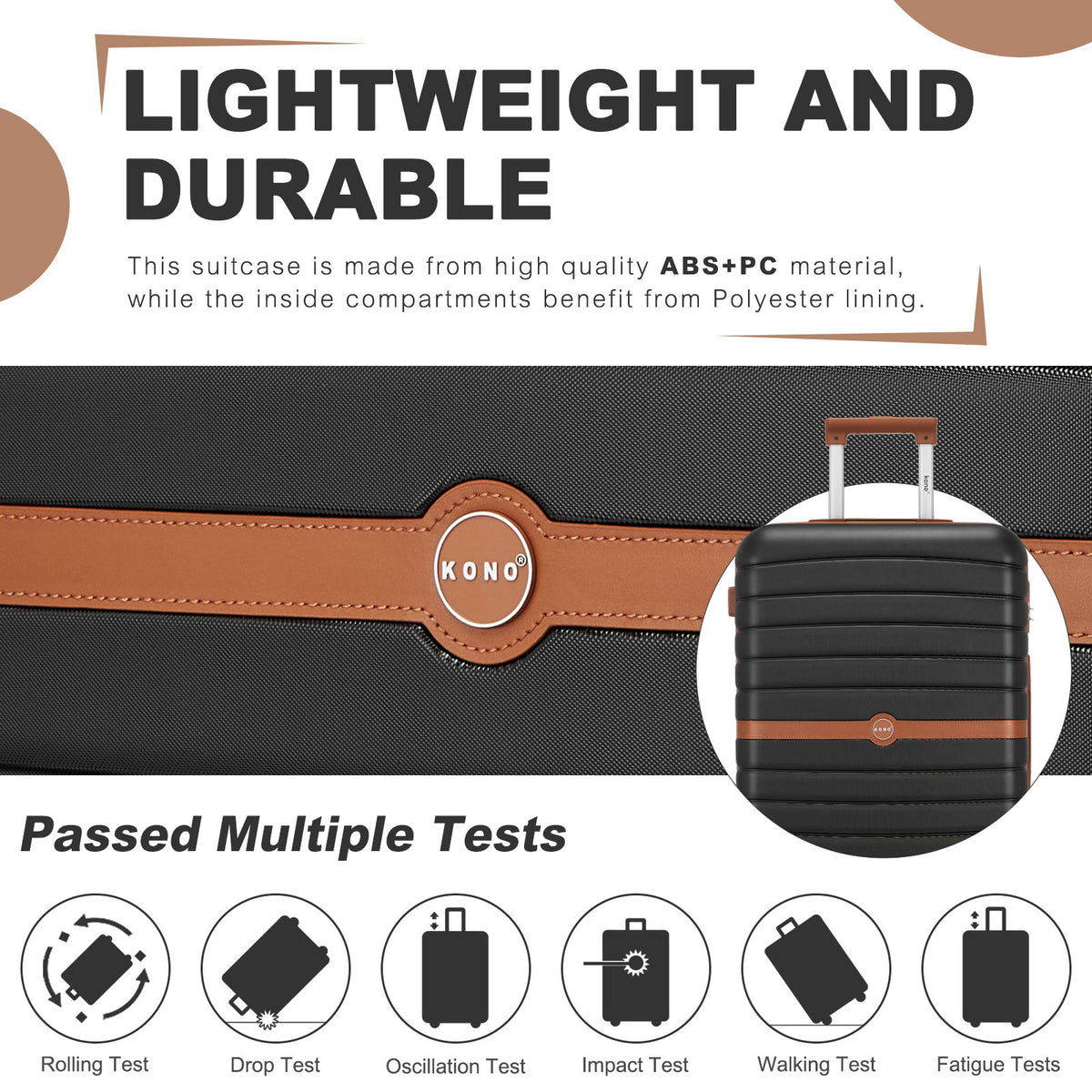KSK2592+EA2212 - Kono 3‑Piece ABS+PC Suitcase Set with Travel Bag & Toiletry Pouch