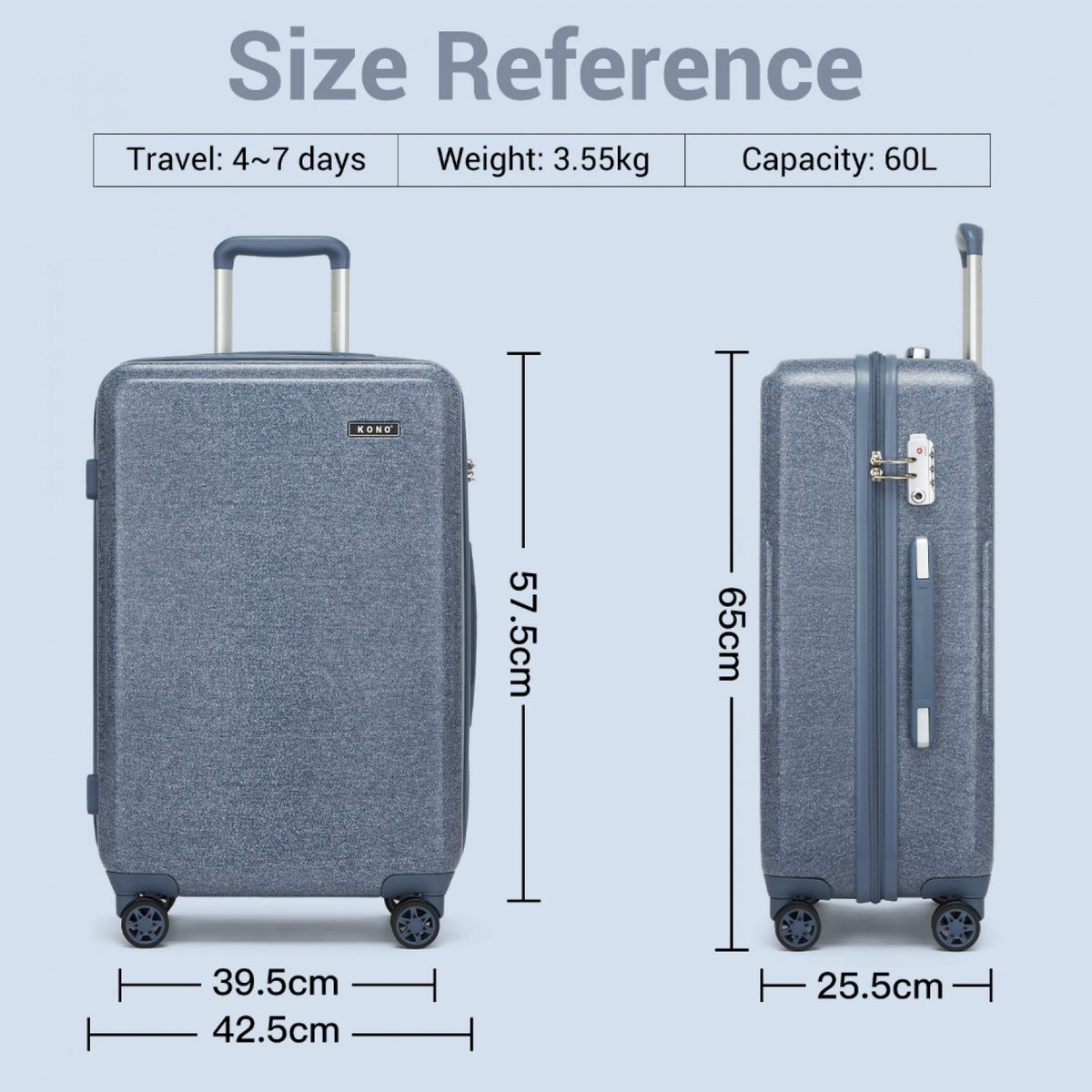 KSK2494 - Kono 24 Inch Minimalist Hard Shell ABS+PC Check-In Suitcase with TSA Lock 360° Spinner Wheels