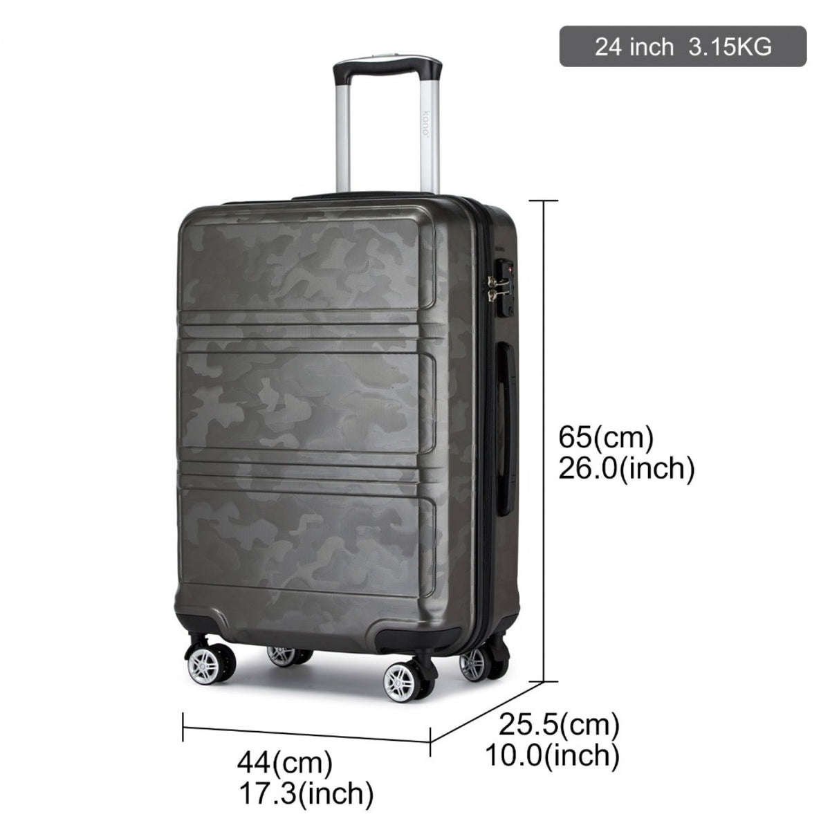 K1871-1L - Kono ABS 24 Inch Sculpted Horizontal Design Suitcase