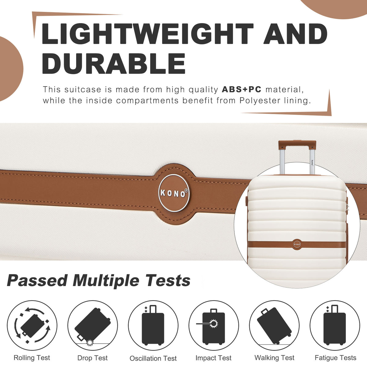 KSK2592+EA2212 - Kono 3‑Piece ABS+PC Suitcase Set with Travel Bag & Toiletry Pouch