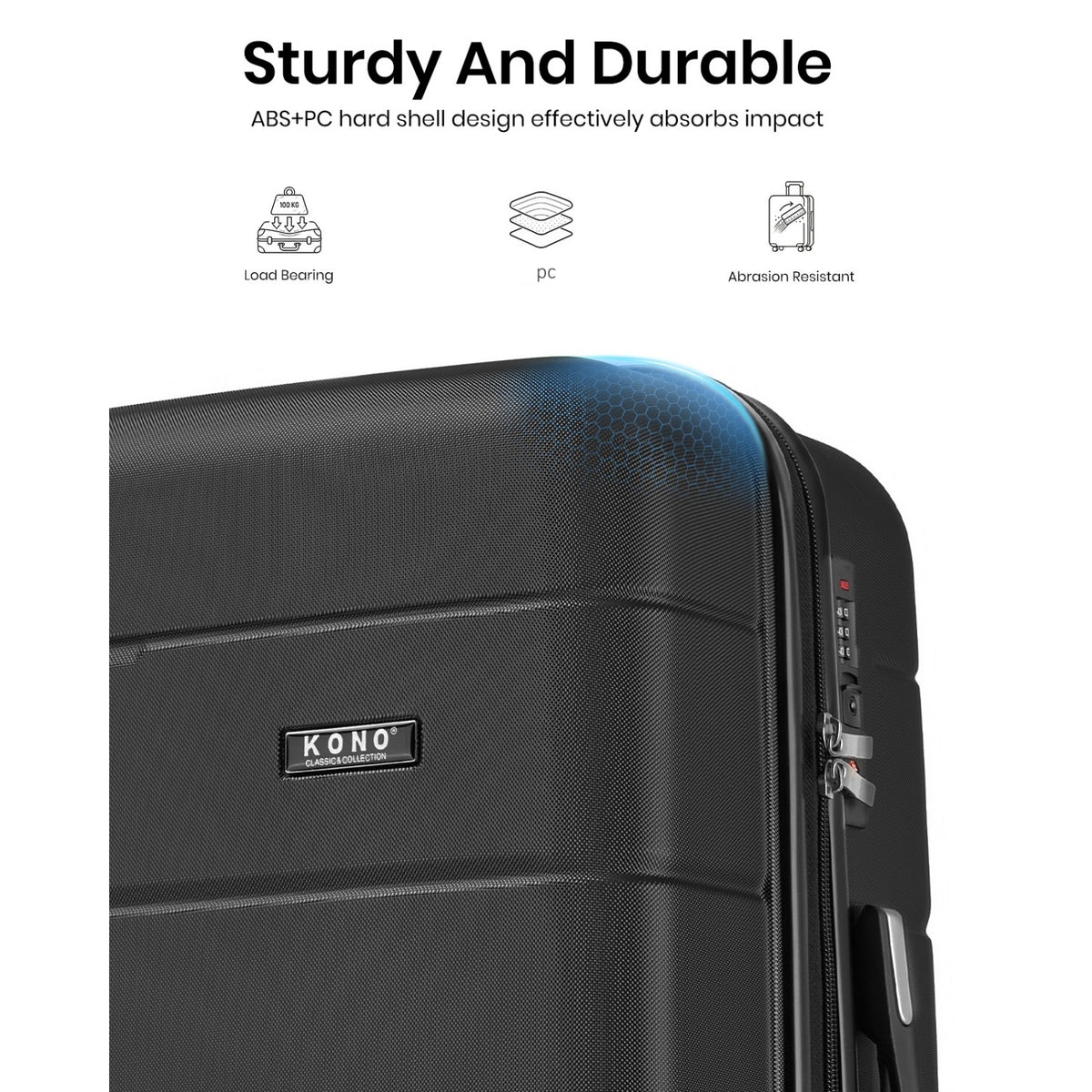 KSK2694 - Kono 20/24/28 Inch PC Hard Shell Suitcase Set, Lightweight Luggage with Silent Wheels & Organised Interior