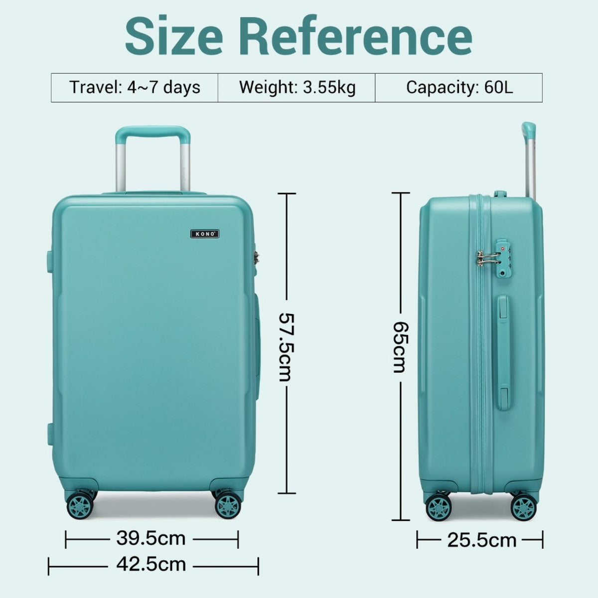 KSK2494 - Kono 24 Inch Minimalist Hard Shell ABS+PC Check-In Suitcase with TSA Lock 360° Spinner Wheels