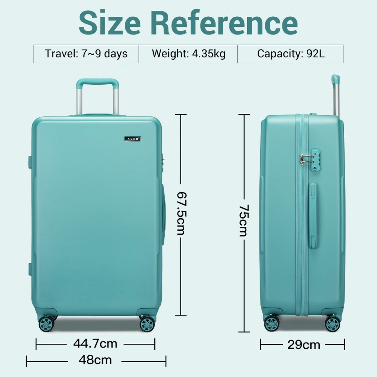 KSK2494 - Kono 28 Inch Minimalist Hard Shell ABS+PC Check-In Suitcase with TSA Lock 360° Spinner Wheels - Black