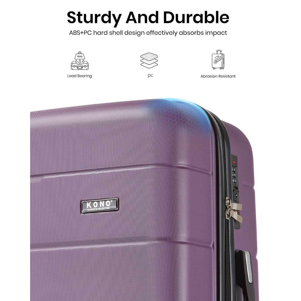 KSK2694 - Kono 20/24/28 Inch PC Hard Shell Suitcase Set, Lightweight Luggage with Silent Wheels & Organised Interior