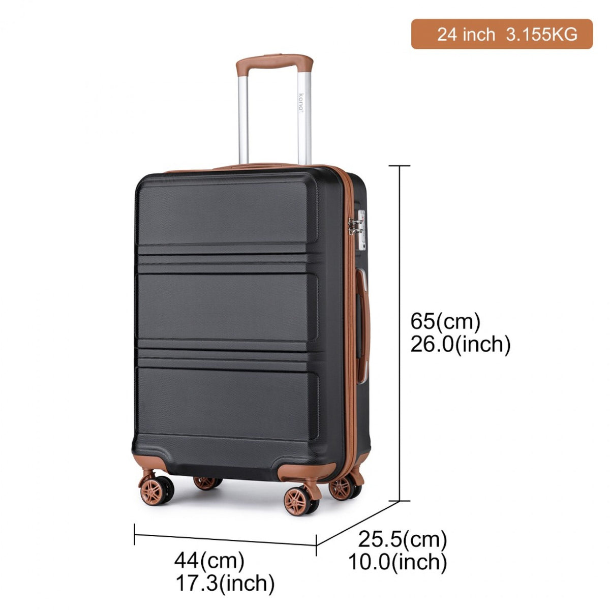 K1871-1L - Kono ABS 24 Inch Sculpted Horizontal Design Suitcase