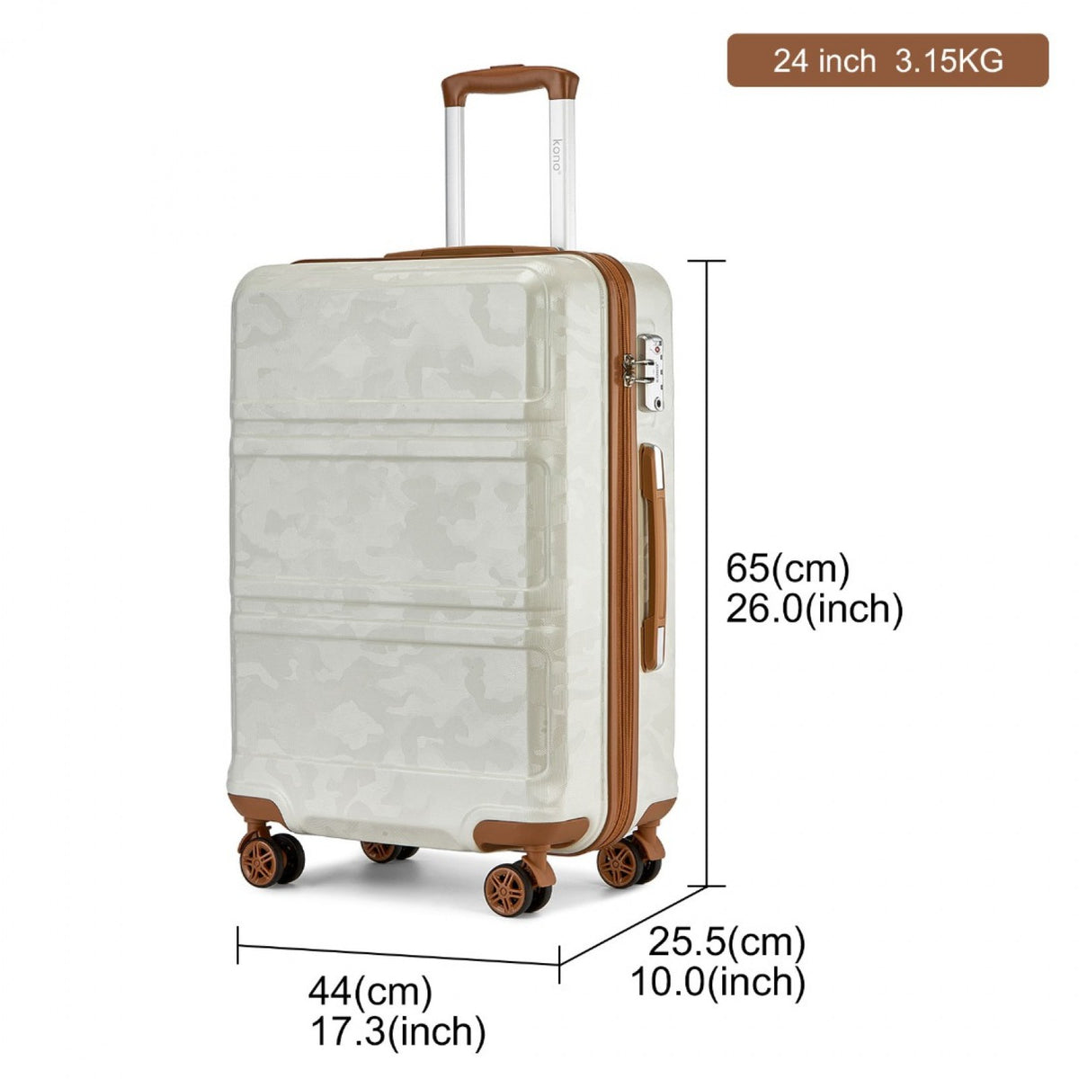 K1871-1L - Kono ABS 24 Inch Sculpted Horizontal Design Suitcase