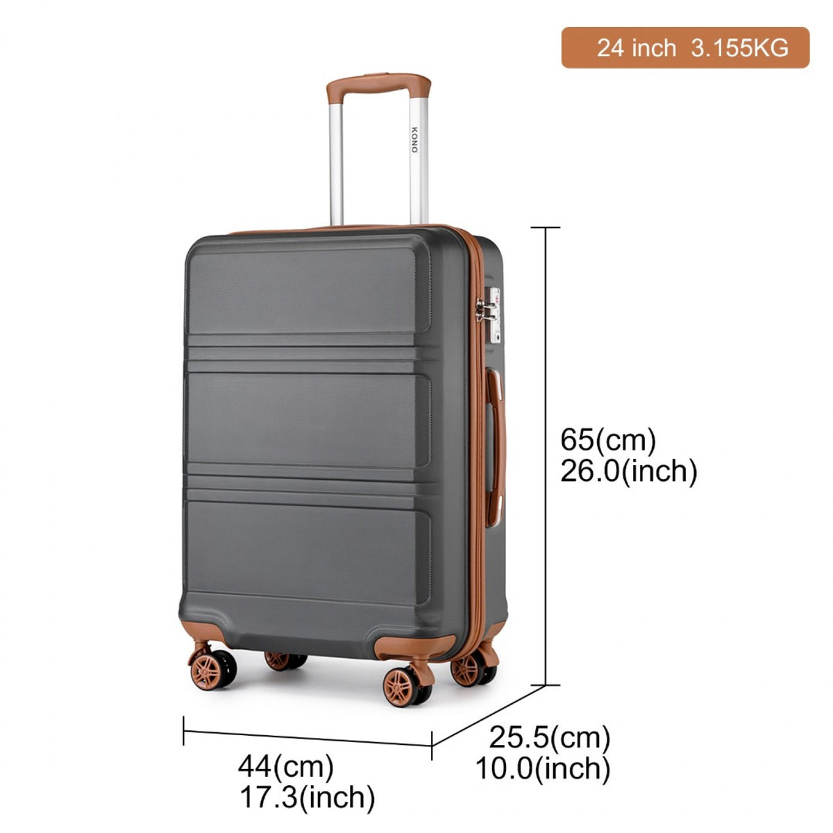 K1871-1L - Kono ABS 24 Inch Sculpted Horizontal Design Suitcase