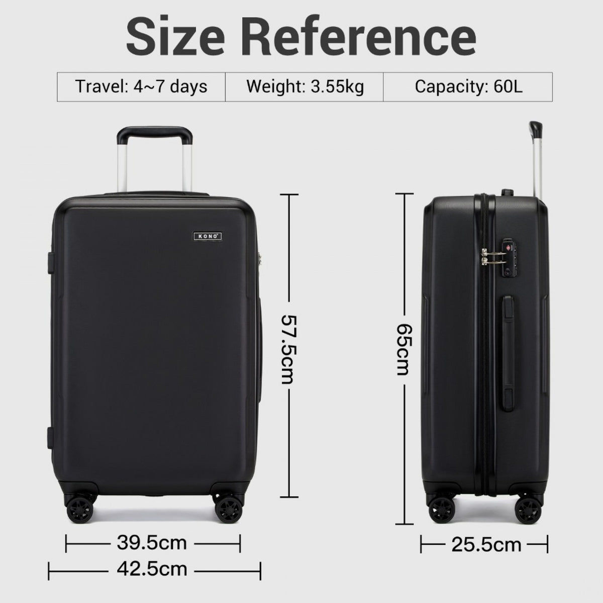 KSK2494 - Kono 24 Inch Minimalist Hard Shell ABS+PC Check-In Suitcase with TSA Lock 360° Spinner Wheels