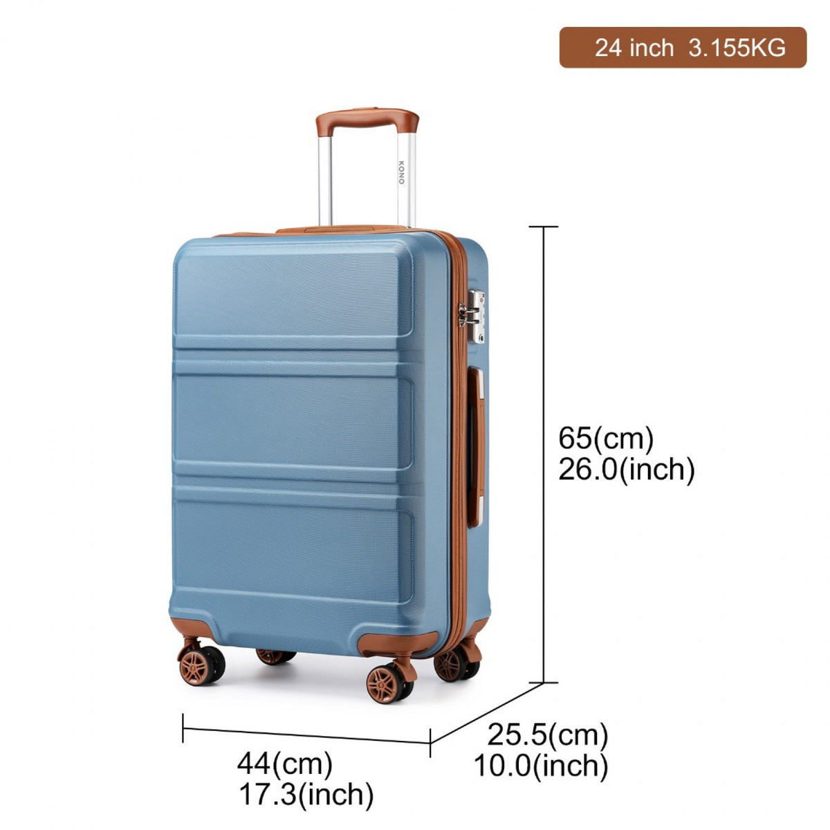 K1871-1L - Kono ABS 24 Inch Sculpted Horizontal Design Suitcase