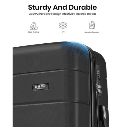 KSK2694 - Kono 28 Inch PC Hard Shell Suitcase, Large Check‑in Luggage with Silent Wheels & Organised Interior - Black