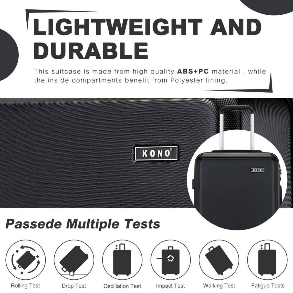 KSK2494 - Kono 24 Inch Minimalist Hard Shell ABS+PC Check-In Suitcase with TSA Lock 360° Spinner Wheels