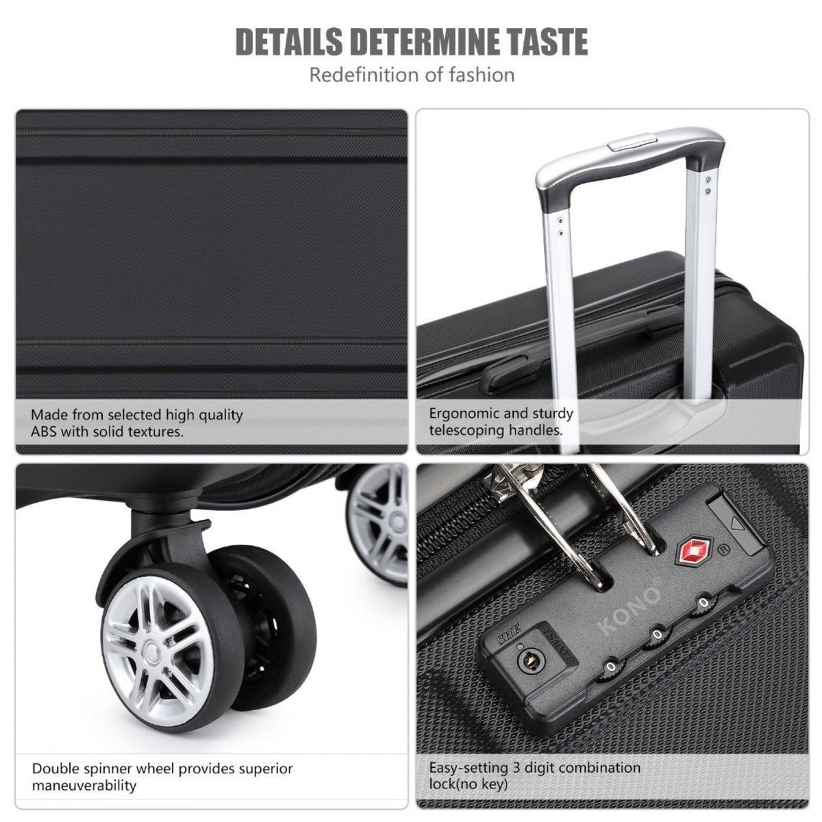 K1871-1L - Kono ABS 24 Inch Sculpted Horizontal Design Suitcase