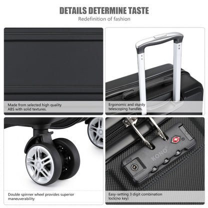 K1871-1L - Kono ABS 24 Inch Sculpted Horizontal Design Suitcase