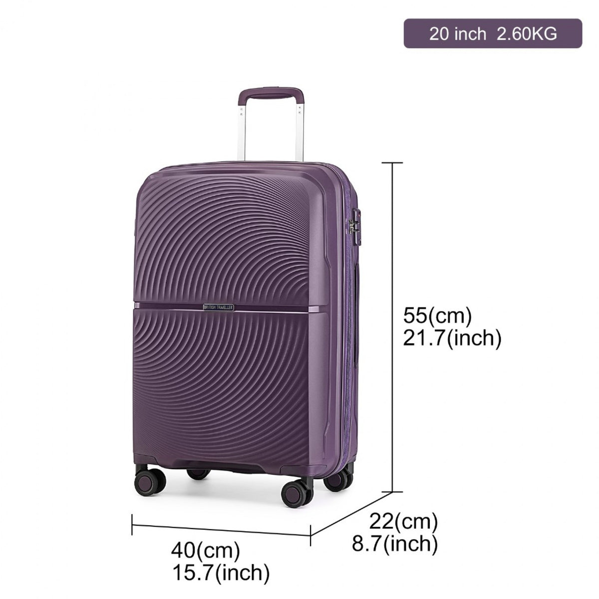 British Traveller 20" K2393L - Spinner Hard Shell PP Suitcase With TSA Lock