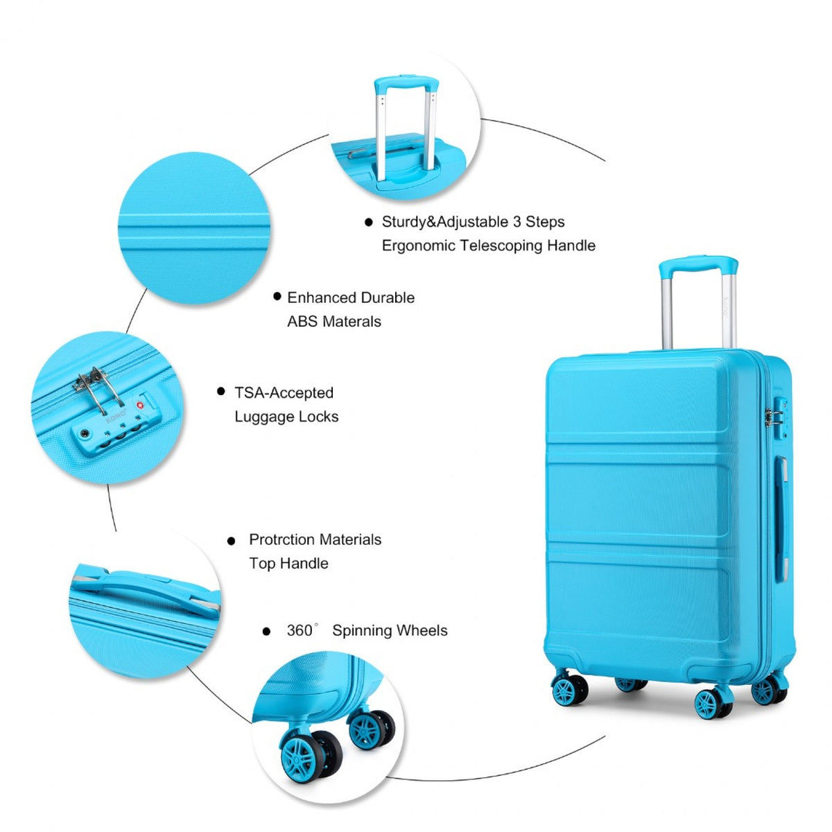 K1871-1L - Kono ABS 24 Inch Sculpted Horizontal Design Suitcase
