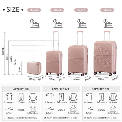 British Traveller K2393L - 4 Pcs Set Spinner Hard Shell PP Suitcase With TSA Lock And Vanity Case