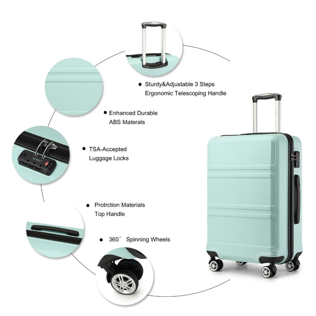 K1871-1L - Kono ABS 24 Inch Sculpted Horizontal Design Suitcase
