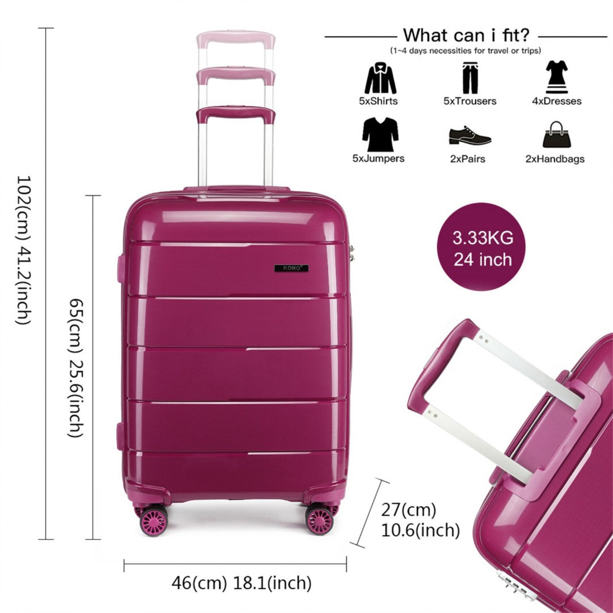 Kono 24" K1997L - HARD SHELL PP SUITCASE