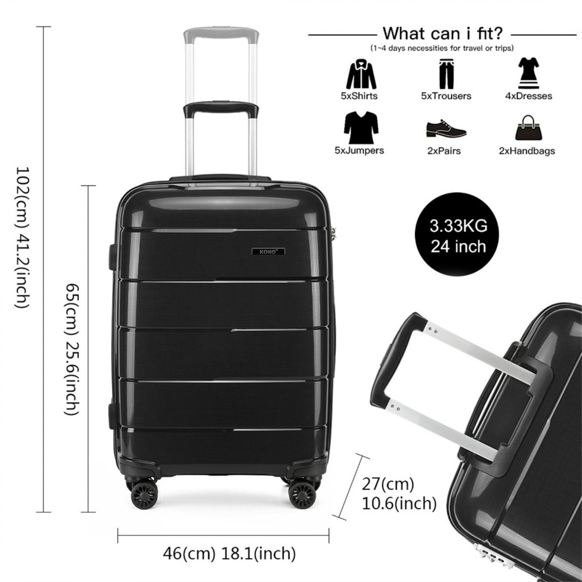 Kono 24" K1997L - HARD SHELL PP SUITCASE