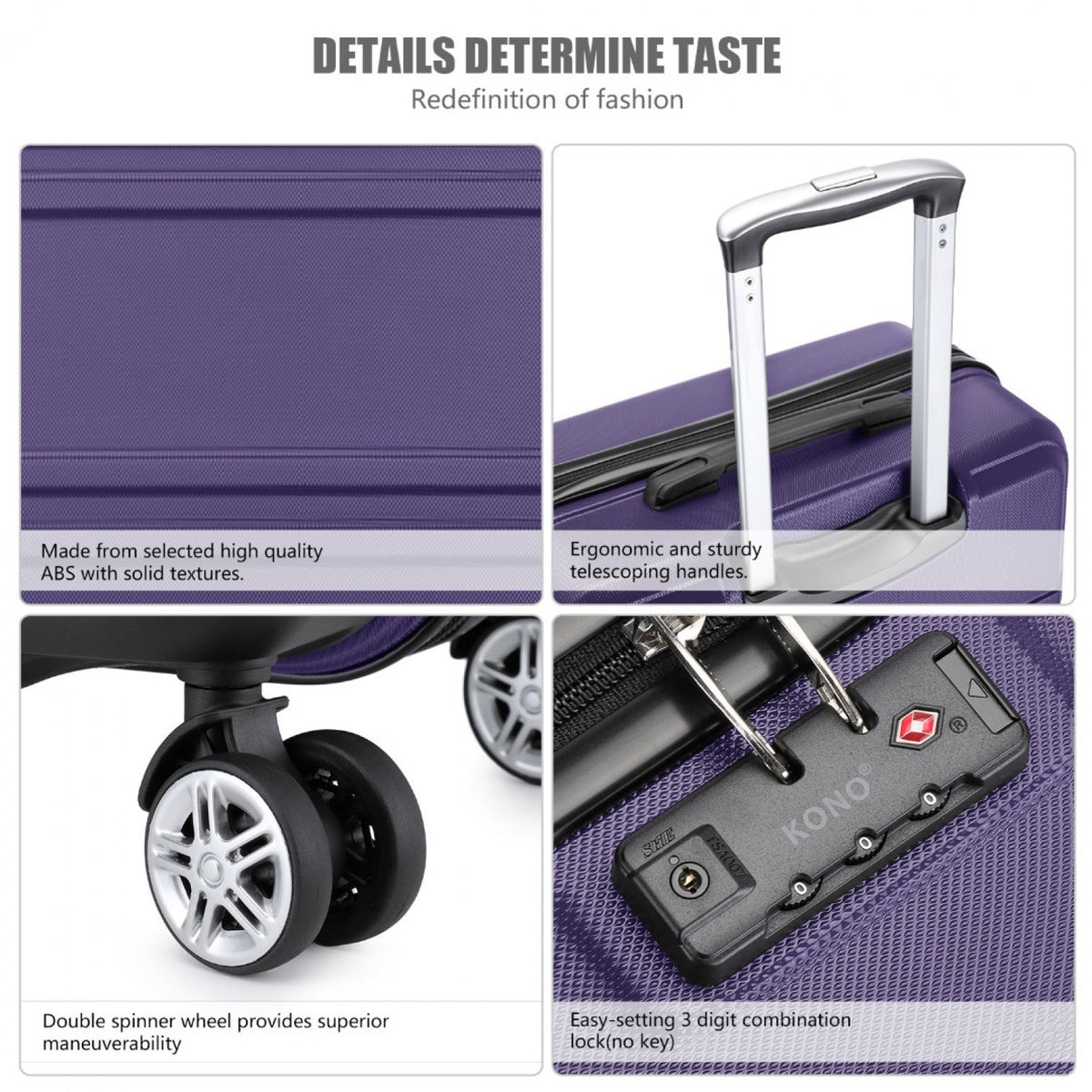 K1871-1L - Kono ABS 24 Inch Sculpted Horizontal Design Suitcase