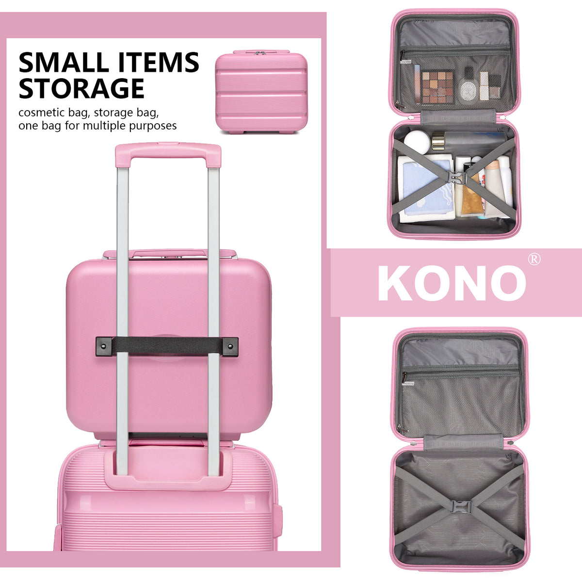 Kono 12" KSK2492 - PP Hardshell Lightweight Vanity Case for Travel & Daily Use