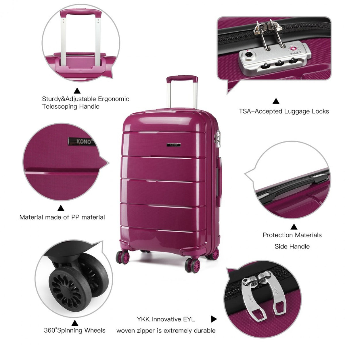Kono 24" K1997L - HARD SHELL PP SUITCASE