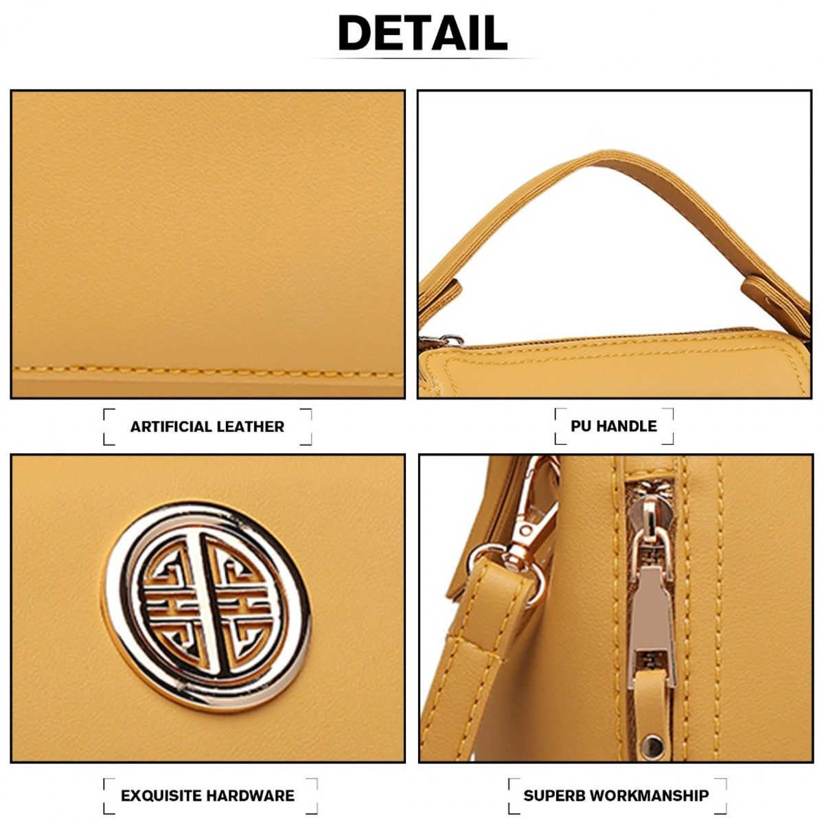 E1851 - Miss Lulu Leather Look Dual Zipped Handbag